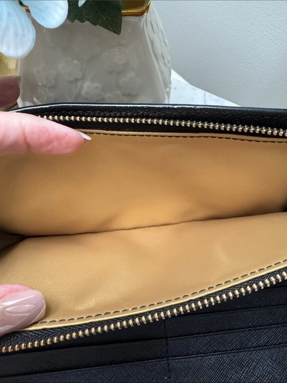 henri bendel Black Saffiano Leather Wallet with Gold Plaque